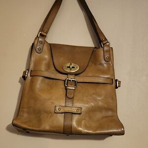 Paolo Masi Brown Leather Shoulder Bag with Turnlock Closure
